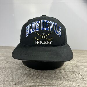 Vintage 90s Blue Devils Hockey Hat Cap Strap Back Adjustable Black Easton Adult